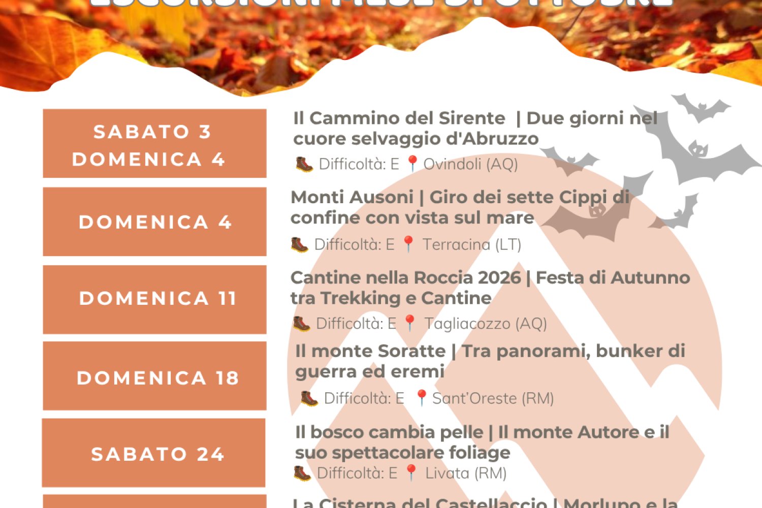Calendario Escursioni Trek Si Gira APS – Ottobre